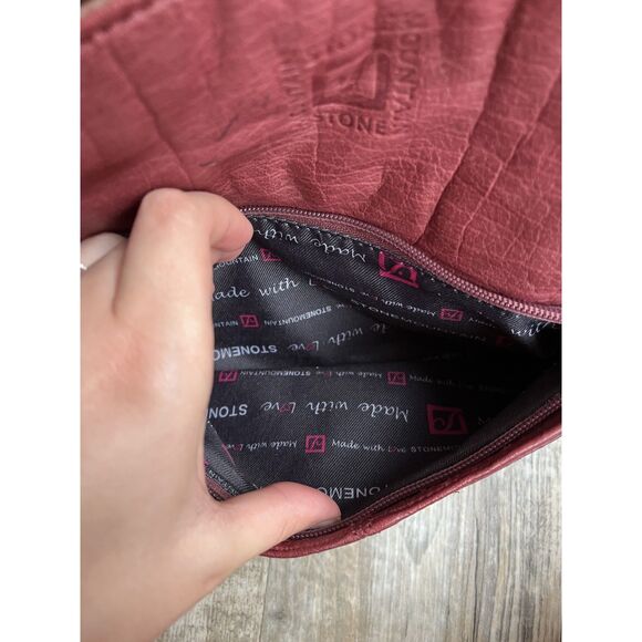 Stone Mountain Shoulder Bag Red Leather Vintage Y2K Brown Accent Purse - Picture 5 of 12